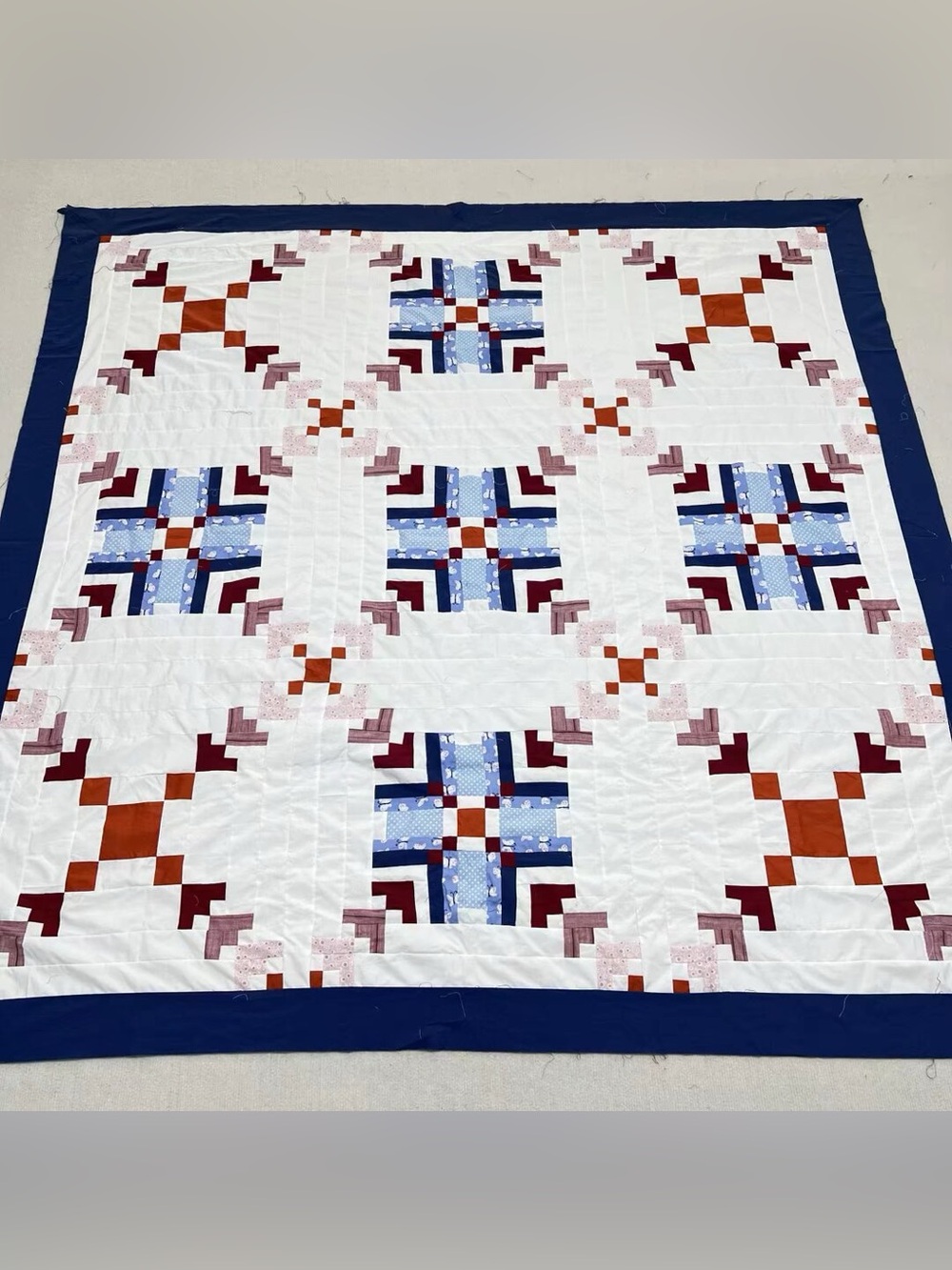 Handmade Charm pack work Patchwork Cotton Quilt Top/Topper Machine pieced 86x86”